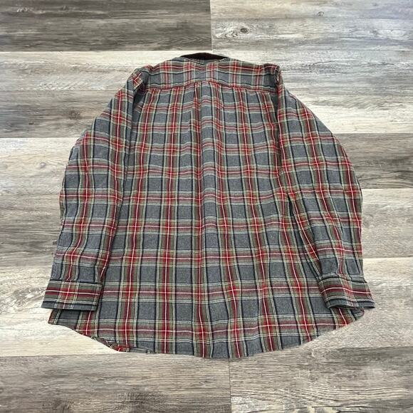 LL Bean Green Gray Scotch Plaid Mens XLT Traditional Fit‎ Flannel Shirt Shacket - Picture 3 of 11